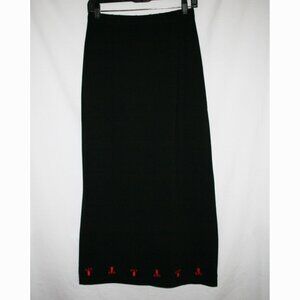 Quacker Factory Black Maxi Skirt with Red Lobster Embroidered Trim Small